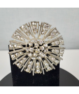 Vintage Large Sunburst Crystal Rhinestone 2.5" Silver Tone Brooch - $96.29