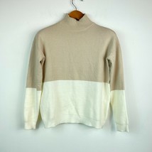 Poof Apparel Juniors S Beige Ivory Colorblocked Mock Neck Soft Sweater N... - $19.59