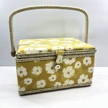 Vintage Sewing Box With Wicker Handle &amp; Plastic Tray Daisy Floral Fabric... - $32.40