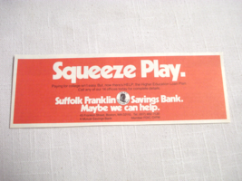 1981 Ad Suffolk Franklin Savings Bank, Boston Squeeze Play - $147.71 MXN