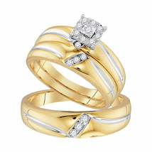 10kt Yellow Gold His Her Round Diamond Matching Bridal Wedding Ring Set - £601.35 GBP