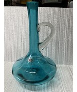 Vintage Bischoff Blue Glass Decanter Clear Applied Handle 12.5” - $79.19