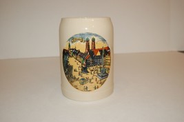 Vintage German tan glazed stoneware stein with scenes of Munchen - $14.54