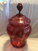 Large Blown Cranberry Glass Biscuit Jar Victorian - $52.25