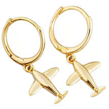 Anyco Earrings Gold Plated Cute 3D Aircraft Airplane Hanging Stud For Women Girl - £16.74 GBP