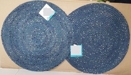 Set of 2 Same Round Woven Polypropylene Placemats(appr.15&quot;) BLUE WITH WH... - £9.29 GBP