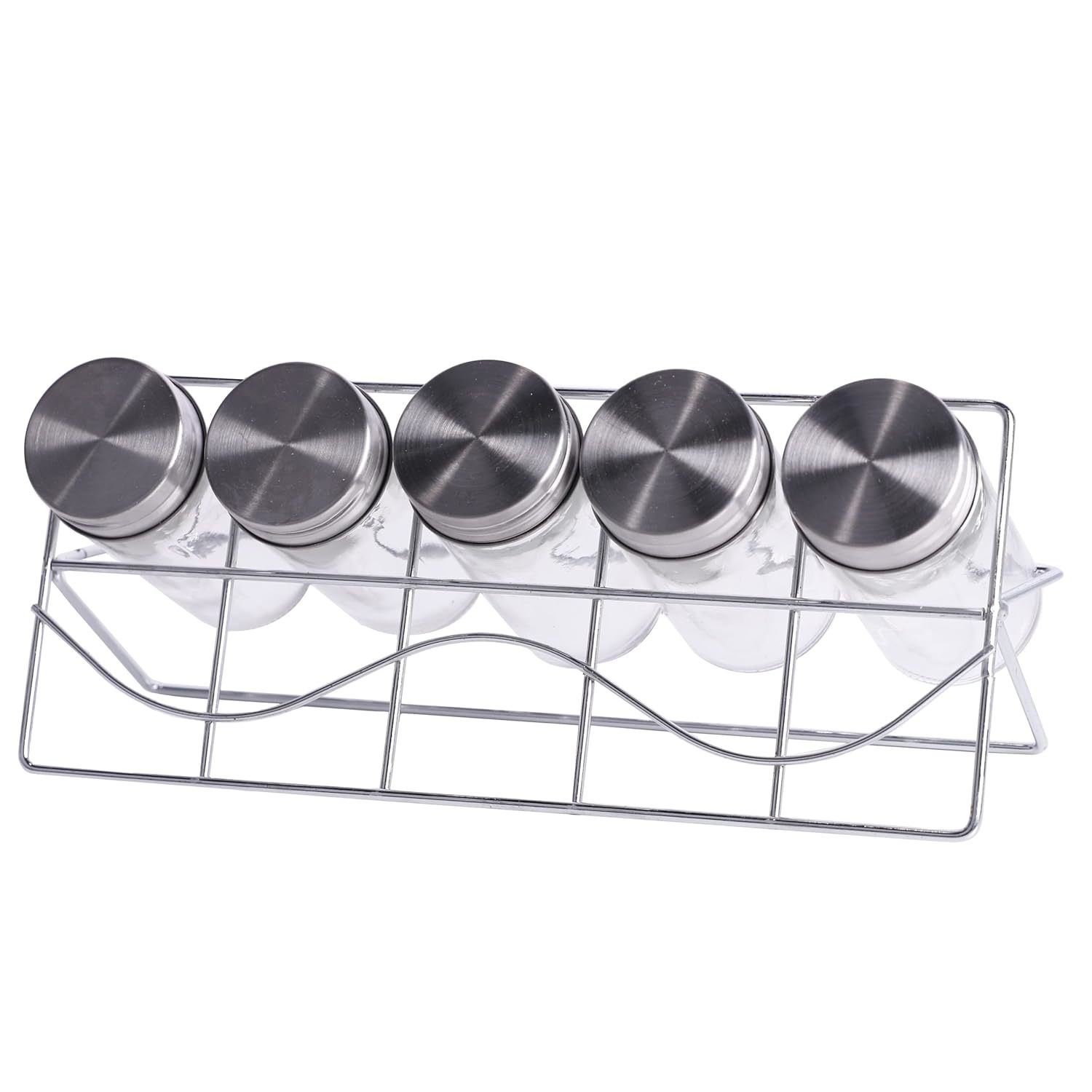 Set Of 5 Glass Spice Jars With Rack 80Ml