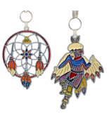 Vintage 80s Suncatcher Kachina &amp; Dream Catcher Acrylic Stained Glass Set... - £22.18 GBP