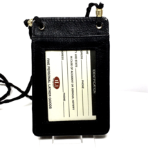 Vertical ID Identification Card Holder Badge Pocket Neck Strap Black Leather - £10.27 GBP