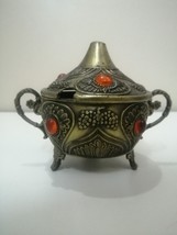 Antique Copper Sugar Bowl Inlaid With Stones - $44.55