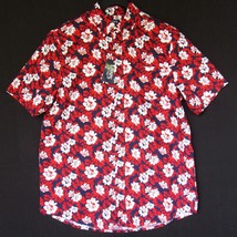Chaps Men&#39;s S/S Shirt Hawaiian Hibiscus Floral Print 100% Cotton Red Size Large - £19.18 GBP