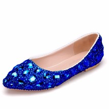 Pointed toe bridal colorful rhinestone shallow mouth heel wedding shoes women flats big thumb200