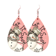 Double Sided PU Leather Teardrop Dangle Earrings - New - Let It Snow - $14.99