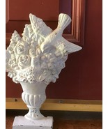 ANTIQUE  Blue Bird Love Birds CAST IRON DOORSTOP Vintage Flowers Urn  - $147.51