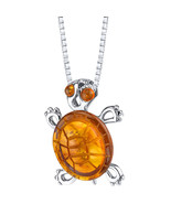 Sterling Silver Baltic Amber Turtle Pendant Necklace - $130.71 CAD