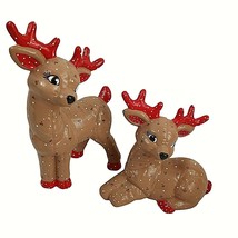 Vintage Kimple Christmas Reindeer Polka Dot Figurines Hand Painted 11&quot; Set of 2 - £35.23 GBP