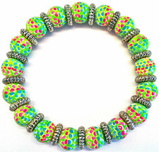 New Angela Moore Bracelet Green Blue Pink Red Gold Spacers - £23.72 GBP
