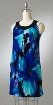 Womens Dress AB Studio Blue Hibiscus Sleeveless Lined Bubble Hem $69 NEW... - £24.08 GBP