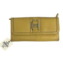 Fossil Yellow Leather Blackburn Checkbook Cover Flap Snap Trifold Wallet 7.5&quot; - £17.24 GBP