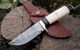 8” Handmade Stainless Steel Damascus Vg10 Hunting Skinning Knife Leather... - $23.72