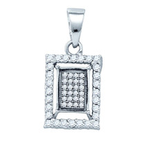 Sterling Silver Womens Round Diamond Rectangle Frame Cluster Pendant 3/8 Cttw - £207.50 GBP