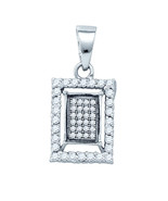 Sterling Silver Womens Round Diamond Rectangle Frame Cluster Pendant 3/8... - £206.87 GBP