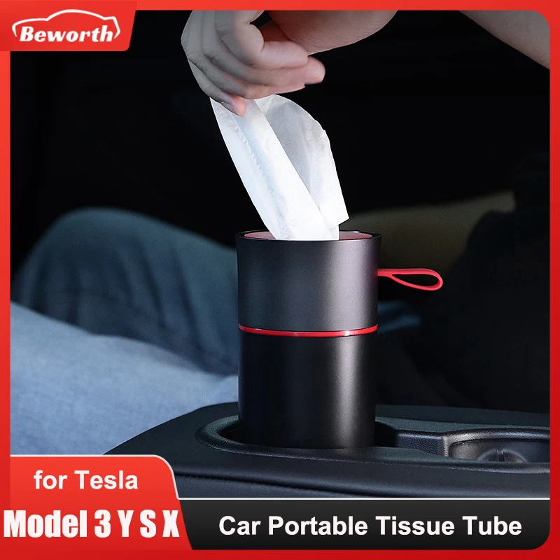 Metal Tissue Box For Tesla Model 3 Y S X 2023 Simple Creative Water Cup Holder - £28.11 GBP