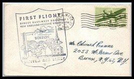1945 US First Flight Cover-United Air, New England to Pacific Coast, Bos... - $2.96