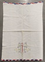 1930&#39;s 40&#39;s Hand Embroidered Guest Towel w/ Tatting Edge - £7.97 GBP