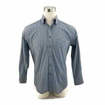 Alan Flusser Blue/White Plaid Cotton Shirt Button Collar Mens S Purple Label - £13.43 GBP