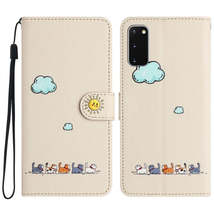 For Samsung Galaxy S20 Cartoon Cats Leather Phone Case(Beige White) - £3.94 GBP