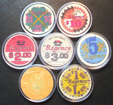 (1) Regency Casino Chip Sample Set - Bell, California - 1981 - 7 Chips - £23.94 GBP