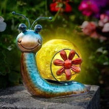 Solar Snail Lighted Decoration 8.2&quot;Lx4.7&quot;Dx7.8&quot;H Colorful Glass IronConstruction - £15.12 GBP