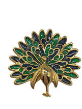 Peacock Brooch Pin Blue Green Gold Enamel Metal MCM Jewelry Art Deco Vin... - €23,63 EUR