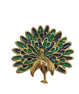 Peacock Brooch Pin Blue Green Gold Enamel Metal MCM Jewelry Art Deco Vin... - €23,60 EUR