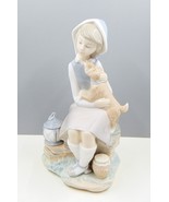 Lladro Girl Sitting With Dog And Lantern Figurine Spain 4910 Retired - £98.35 GBP
