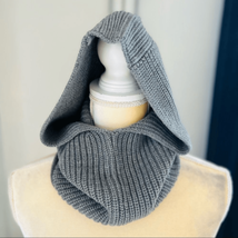 All SAINTS Hooded Snood Head Scarf, Hat, Wool Blend, Cozy &amp; Warm Gray, NWT - $73.87