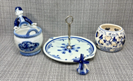 Delft Blue Holland Porcelain Lot Candle Holder Serving Plate Windmill - £12.19 GBP