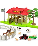 Barn House With Tiny Farm Animals Figures Tractor Fence And Tree - Farm ... - £38.93 GBP