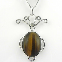 925 Sterling Silver Tiger Eye Handmade Necklace 18&quot; Chain Festive Gift PS-1782 - £28.69 GBP