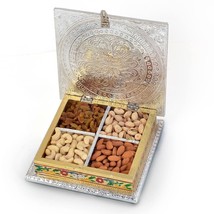 Indian Handicraft Enameled Work Metal Dryfruit Tray Dry Fruit Organizer Box - £17.68 GBP