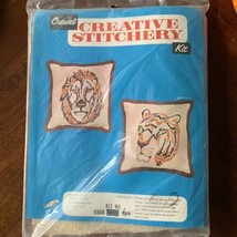 Vintage Crewel Creative Stitchery Burlap  Kit Tiger 886 B Pillow Kit 16x16 - $12.82