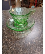 1930s  Hazel Atlas Green Etched Depression Cup Saucer Set - $564.31 MXN