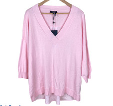 DKNY Mixed-Media High-Low Sweater Top Womens XL Pink Cherry Blossom V-Neck  - £18.55 GBP