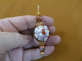 (J521-1) Red pink cherry blossom flower 25mm round CLOISONNE gold wired pendant - £21.43 GBP