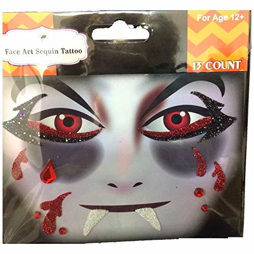 Face Art Glitter Temporary Tattoos - Instant Makeup Eye Decals For Halloween Costumes (Multi-Color, Choose Your Style)