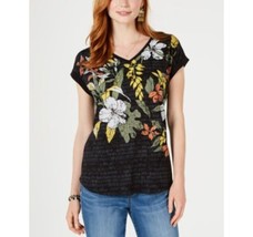 Style &amp; Co Womens Large Tropic Textures Short Sleeve V Neck Top NWT AI22 - £13.81 GBP