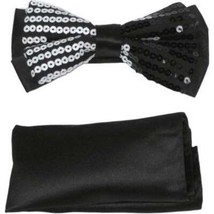 Mens Formal Bow Tie/Hankie Insomnia by Manzini Floral Sequins MZE140 White black image 2