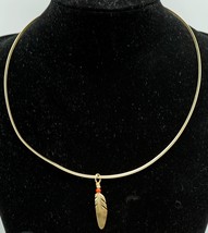 Navajo 14K Gold Feather Pendant by Ray Tracey Knifewing Omega Chain Necklace - £558.24 GBP