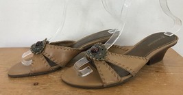 Naturalizer Brown Leather Slides Sandals Kitten Bronze Garnet Heels Wedg... - £21.10 GBP